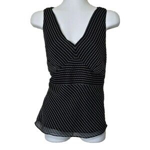 Ann Taylor Top Womens 10 Black White Sleeveless Silk Blend Side Zip Back Tie